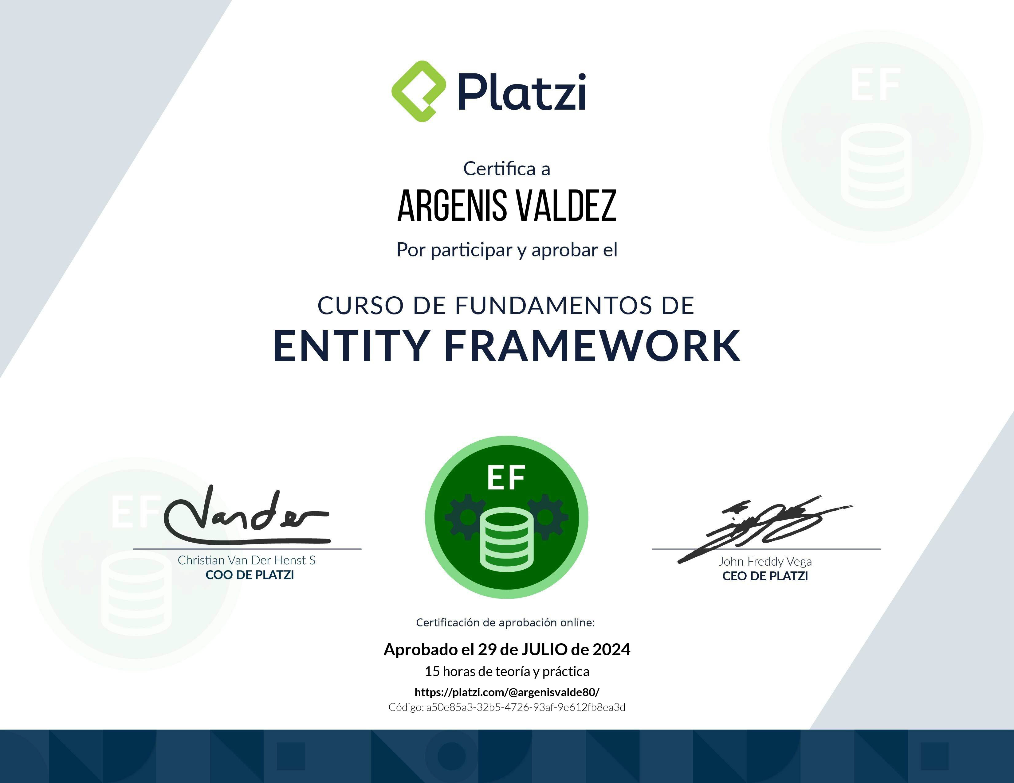 Certificado Entity Framework